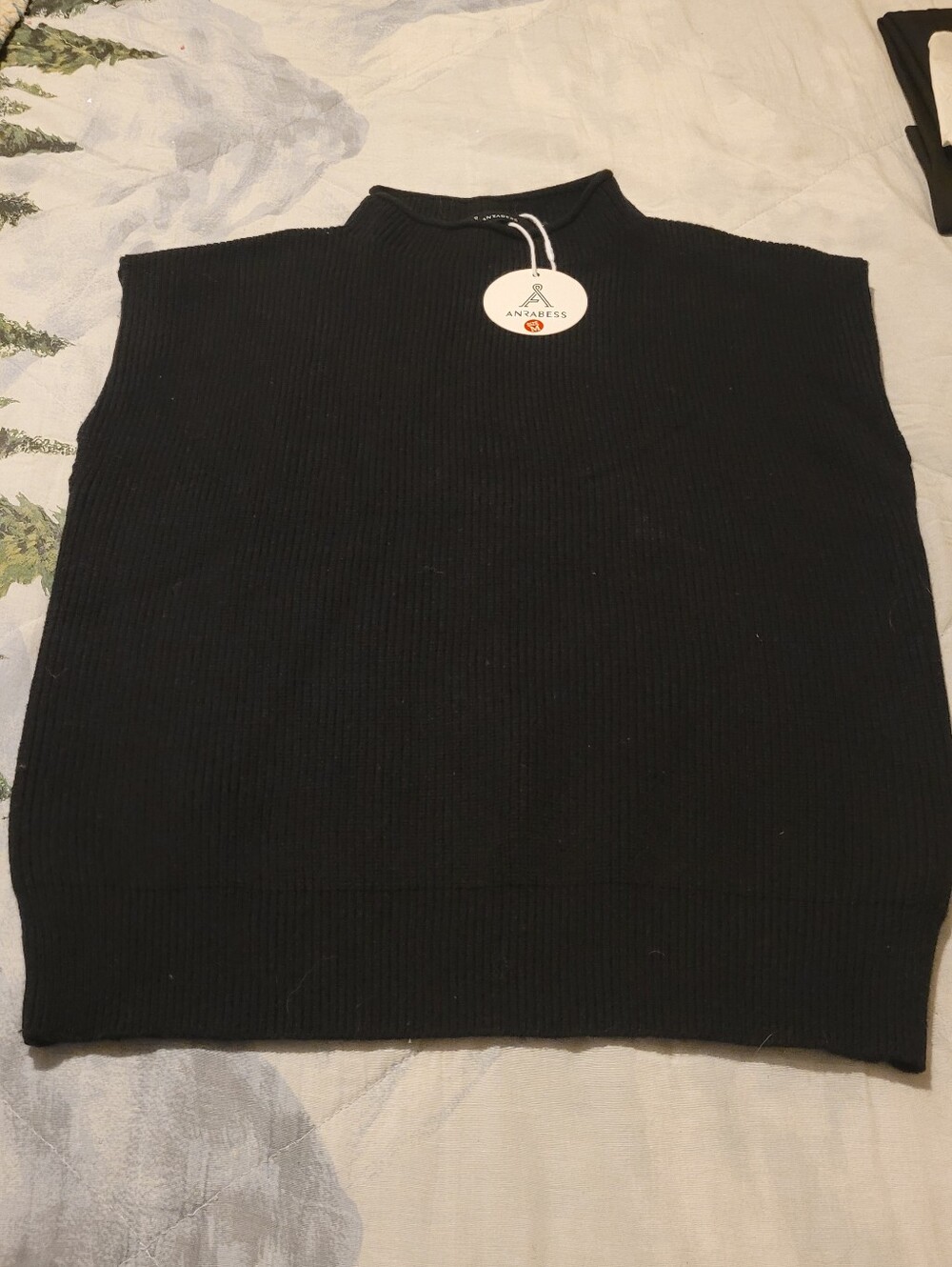 Anrabess Black Ribbed Mock Neck Sweater Vest - Women's Turtleneck Style